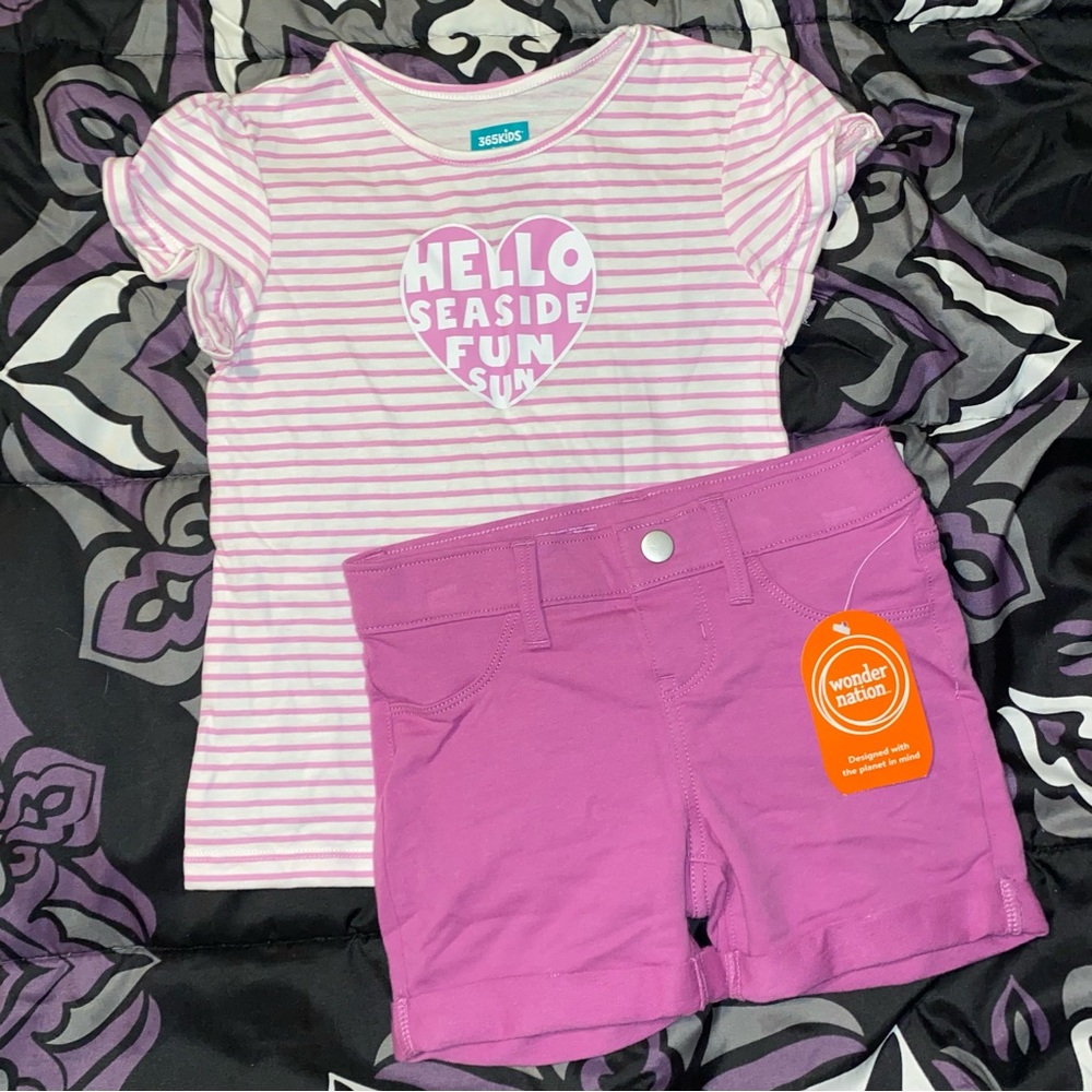 Purple Summer Tee and Shorts Outfit Set